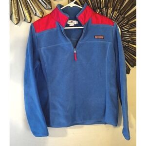 Vineyard Vines Womens Blue Pink Shep Shirt 1/4 Zip Fleece Pullover Jacket Medium
